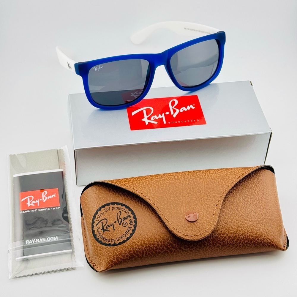Ray-Ban Justin Sunglasses RB4165 Matte Transparent Blue Frame with Gray Lenses - Picture 14 of 14
